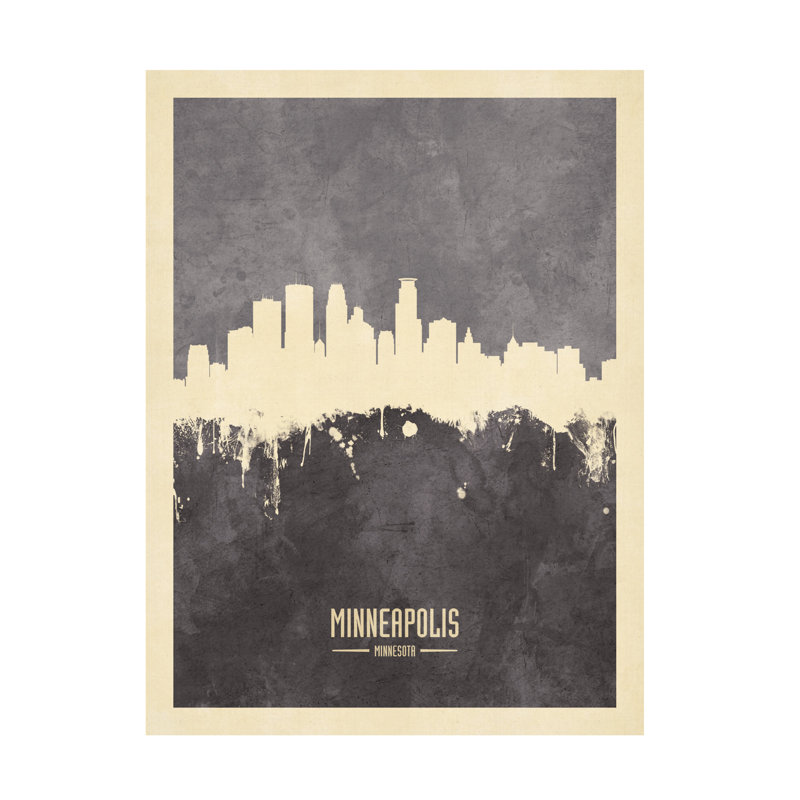 Art sur toile de Michael Tompsett «Minneapolis Minnesota Skyline Gray», H 24 po x l 18 po x P 2 po