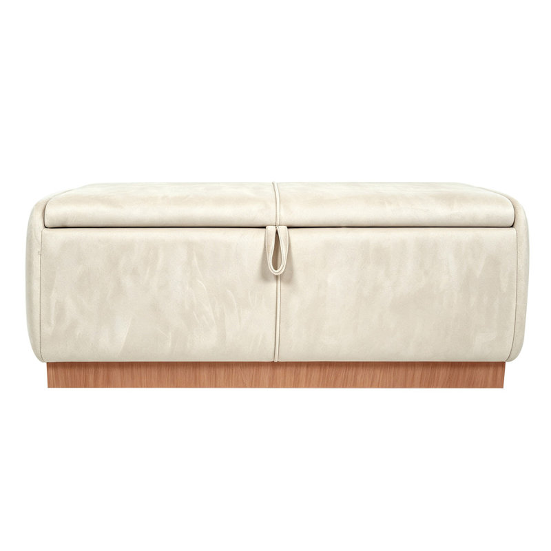 Banc de rangement rembourré en velours de 120 cm de large, Beige