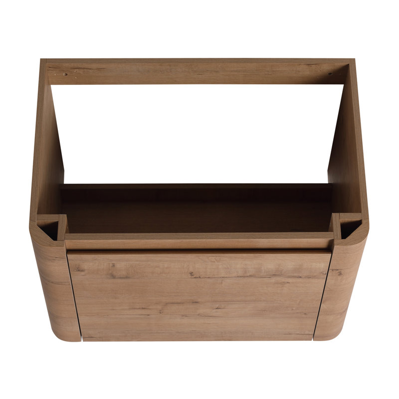 Meuble-lavabo mural contemporain de 40 po avec lavabo en céramique blanc, tablettes de rangement supplémentaires et 1 porte à fermeture en douceur, emballage Kd, contreplaqué, surface lisse facile à nettoyer, rebords arrondis modernes