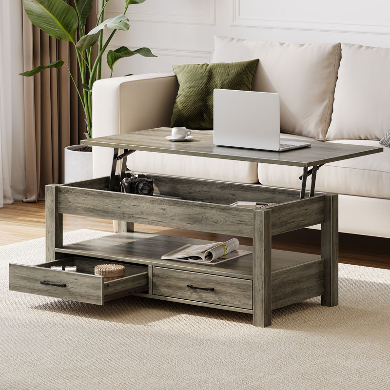 Coffee Table with Storage, Lift Top Coffee Table for Living Room, Washed Oak, 18.9" H x 47.5" W x 23.7" D