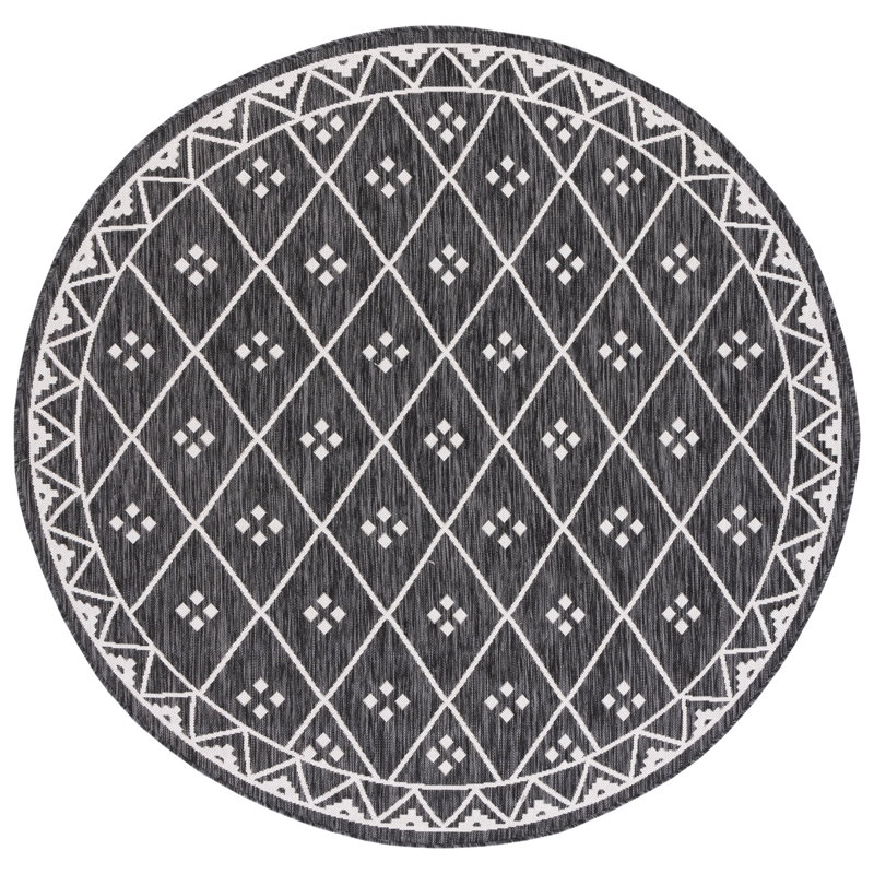 Tapis intérieur / extérieur noir Maelle, Rond 6 pi 7 po