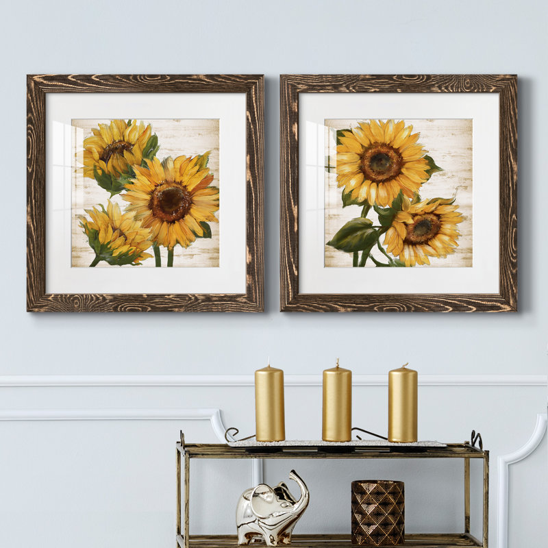 Tournesol d'été I - ensemble de 2 peintures, Papier dans un cadre photo, H 17 po x l 34 po, Walnut