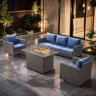 Ensemble de meubles de patio 4 pièces, canapé d'extérieur et chaises berçantes pivotantes avec table de foyer de 50 000 BTU, ensemble bistro pour balcon, terrasse, porche, noir