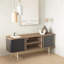 Buffet avec portes coulissantes, crédence Mid-Century moderne avec 2 portes tambour, armoire de rangement minimaliste pour le salon, console média avec rangement, noir noyer