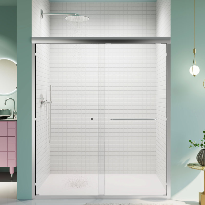 Semi- Bypass Shower Door, 6Mm Tempered Glass,  Adjustable Width, Clean Bathroom Double , Smooth Finish, Chrome