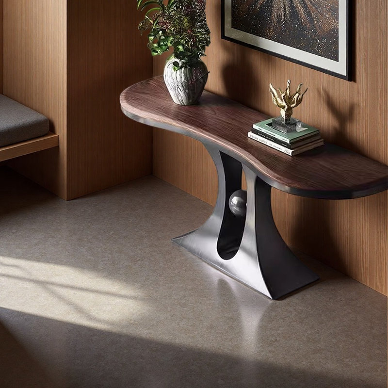Console en bois massif en acier inoxydable, H 33,46 po x l 55,12 po x P 13,78 po