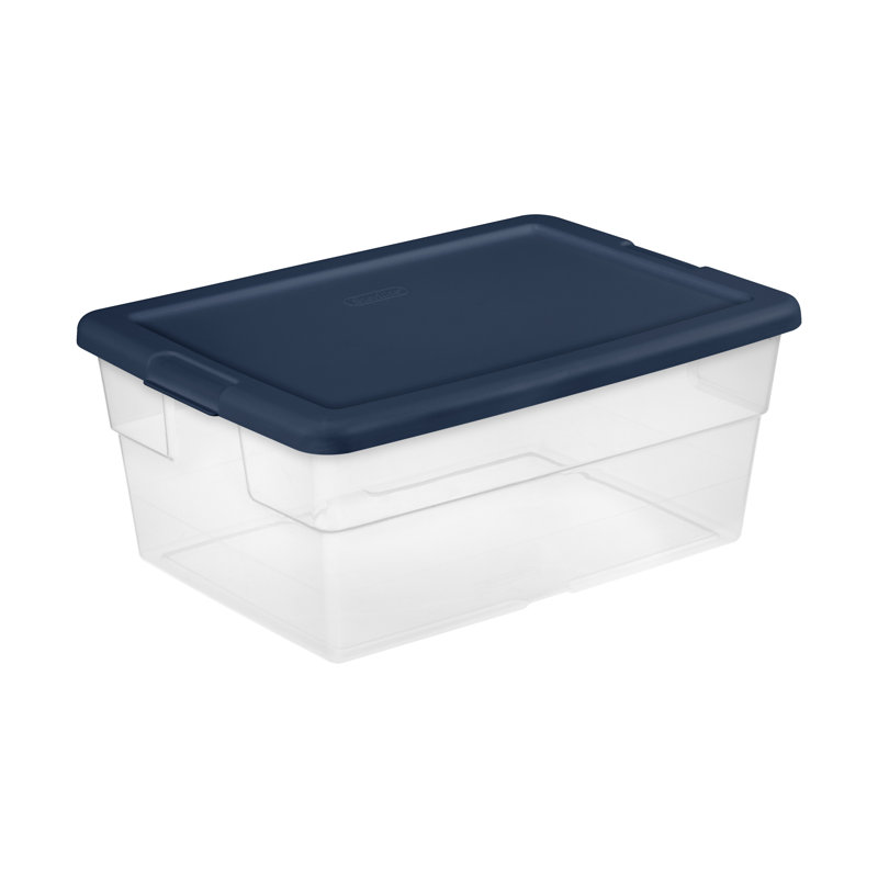 Ensemble de bacs de rangement empilables en plastique 16 pte, Transparent / bleu