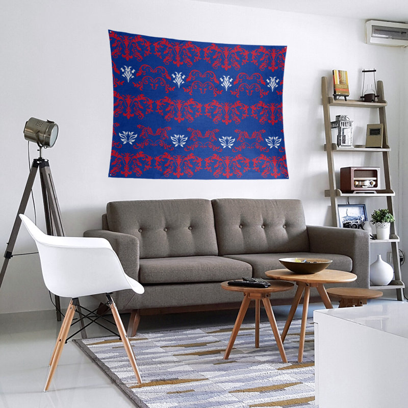 Tapisserie baroque en microfibre New England Football, H 88 po x l 104 po, Violet foncé / rouge / blanc