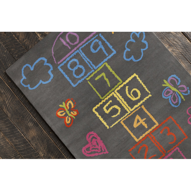 Ailey Authentic Hand-Tufted Handmade Charcoal Gray & Multicolor Whimsical Hopscotch Wool Area Rug, Rectangle 5' x 7'6"