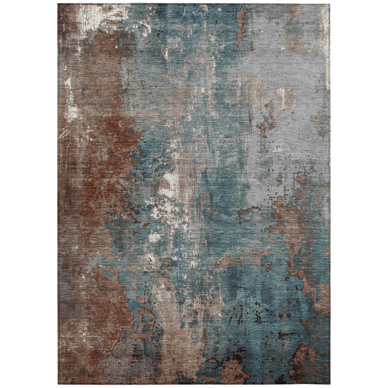 Tapis paprika Xhevrie intérieur / extérieur lavable à la machine, Rectangulaire 8 pi x 10 pi