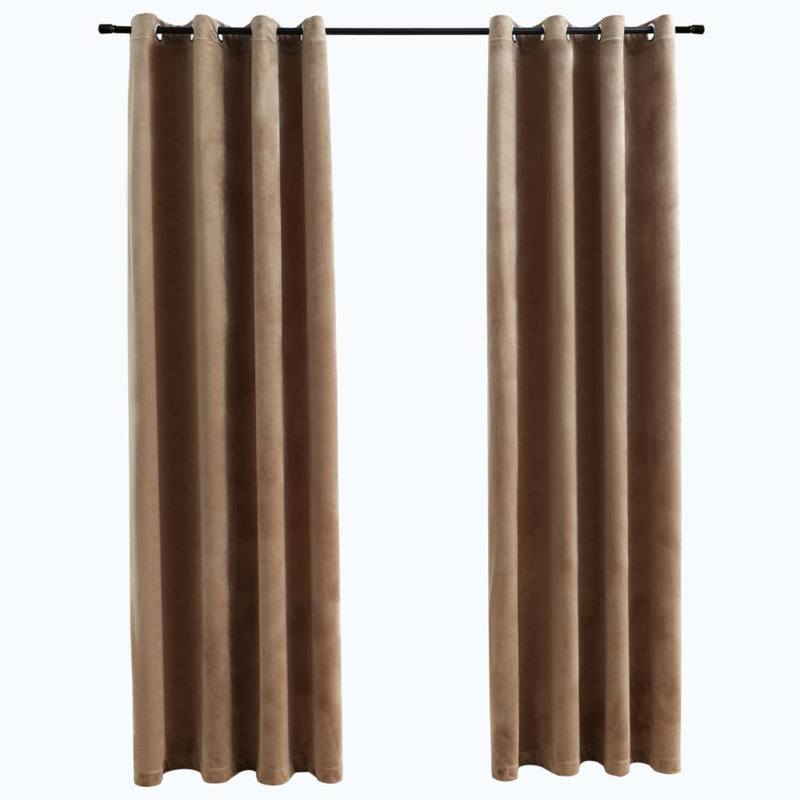 Bertello Velvet Blackout Curtains with Rings, Gray, 54" W x 84" L