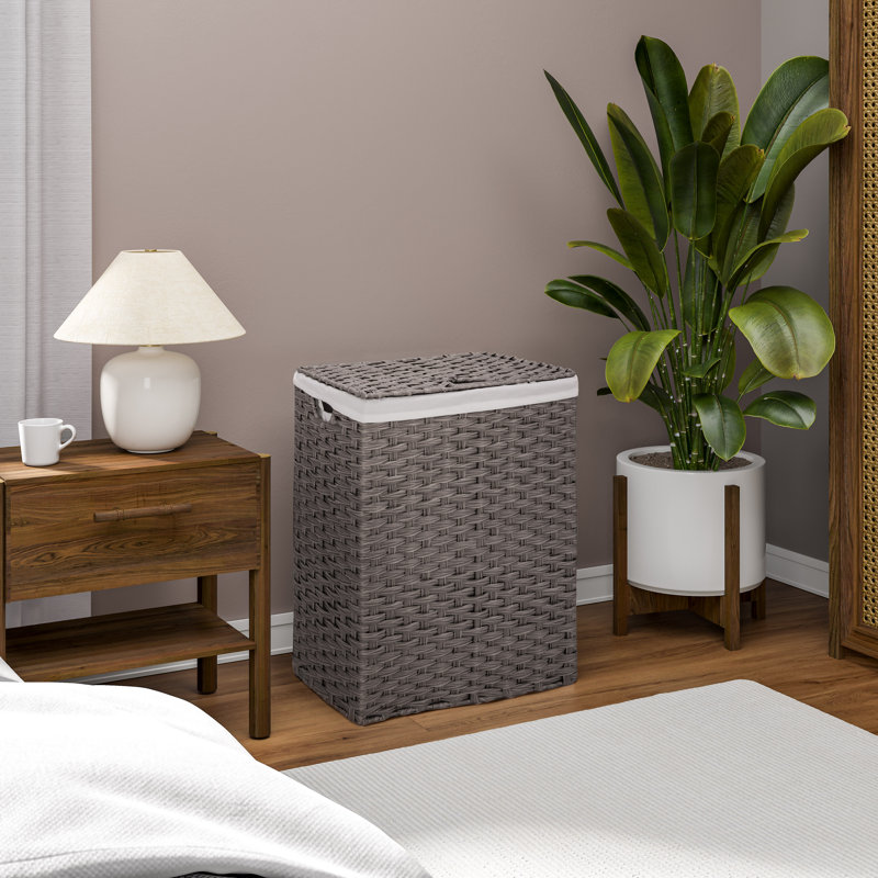 Handwoven Rectangle Laundry Hamper, Gray