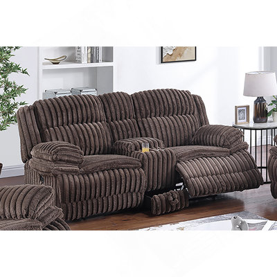 Manual Motion Loveseat Recliner Fur-Like Corduroy In Chocolate