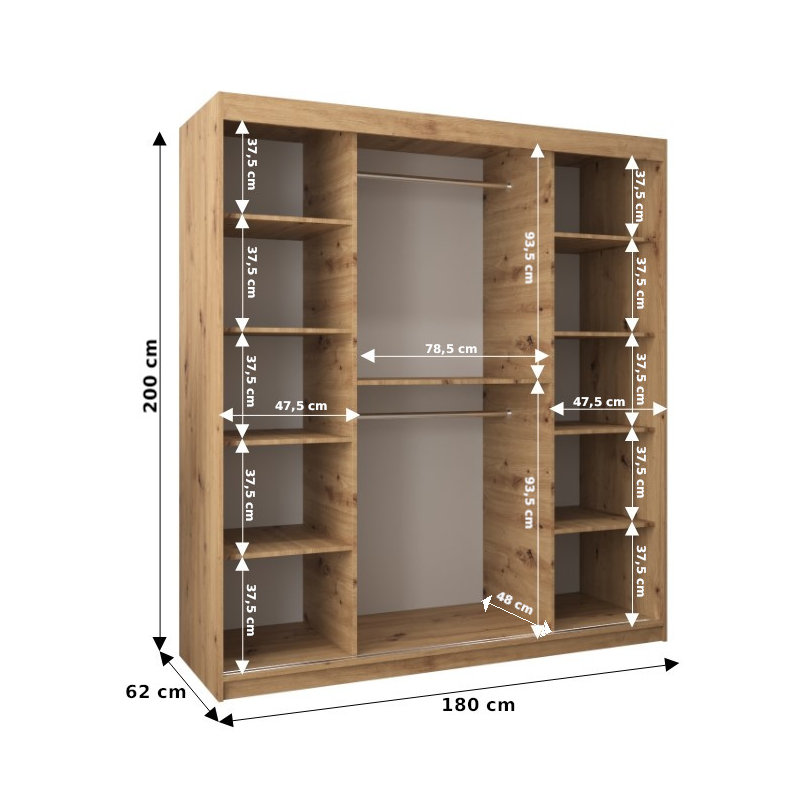 Douglassville 2 Door Manufactured Wood Wardrobe, Artisan, 180cm H x 62cm D