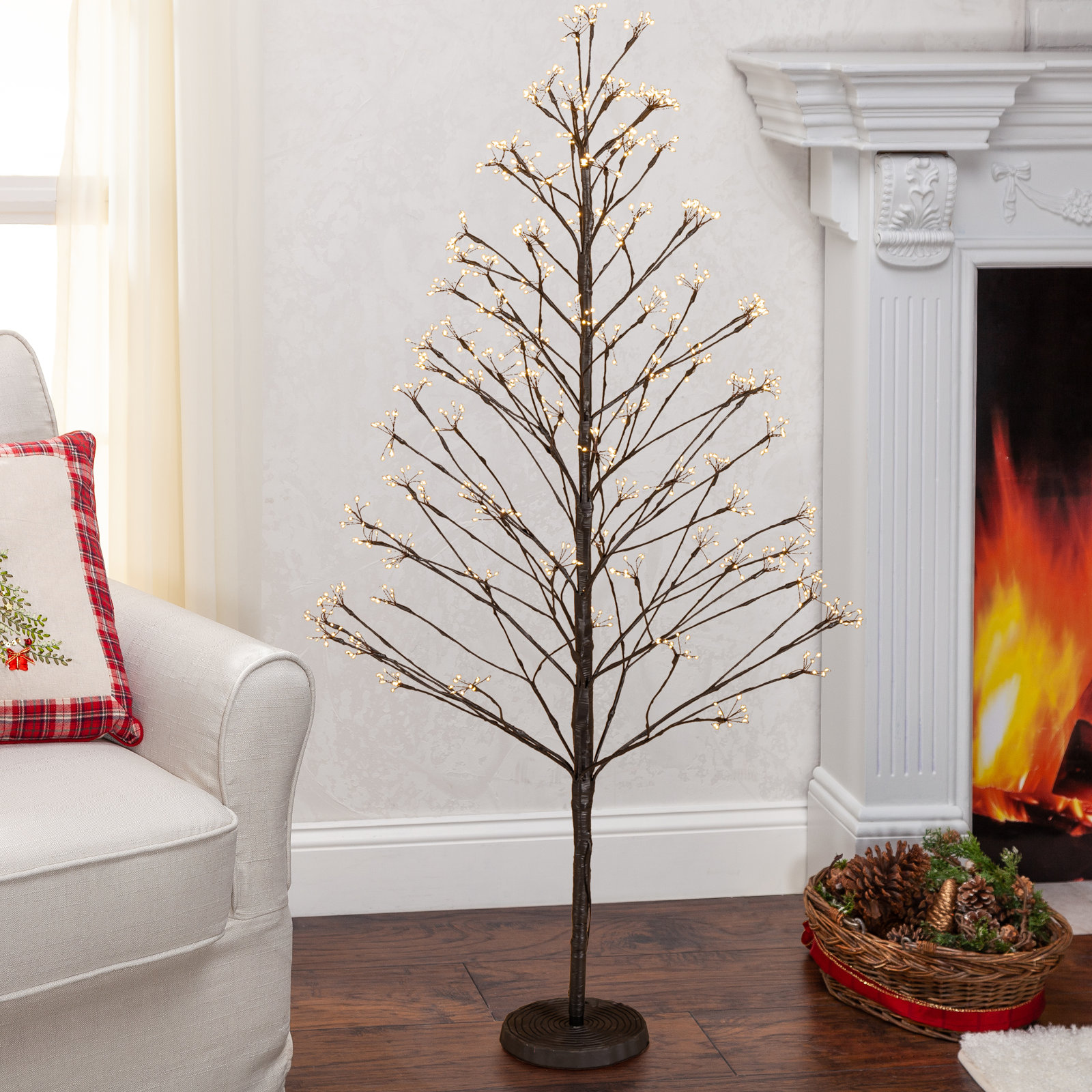 4 Foot Electric Lighted Black PVC Wrapped Micro LED Tree With Outdoor UL Adapter
