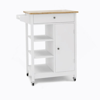 Kitchen Island Rolling Trolley Cart With Towel Rack Rubber Wood Table Top