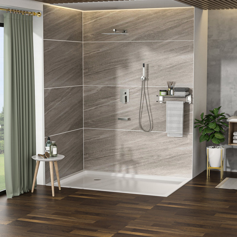 Brushed Nickel 12" Wall Mounted Shower System With Waterfall Tub Spout. 3 Shower: Rainfall Head, Handheld. Valve. Easy Installation And Cleaning. Includes Arm, Handheld, Spout, Hose, Holder, Valve