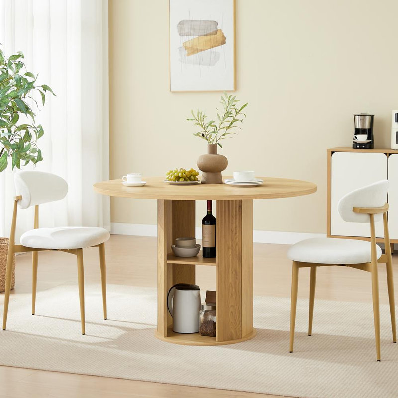 Table de salle à manger ronde avec deux chaises, Naturel