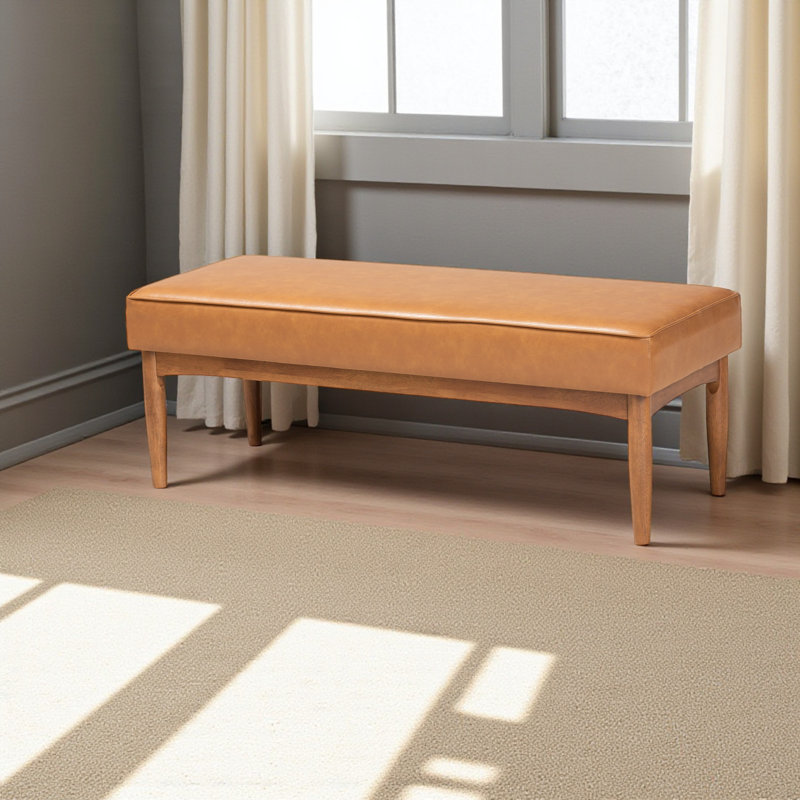 Banc de salle à manger en simili cuir brun clair et finition noyer H 18,18 po x l 46,78 po x P 17,59 po Isaacson