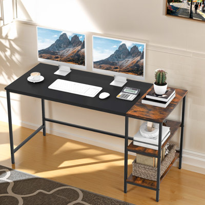 47.64’’ Computer Desk, Large Writing Desk With Open Shelves & Steel Frame, Wood Gaming Desk With Storage, Modern Study Desk For Bedroom, Industrial Work Desk For Home Office