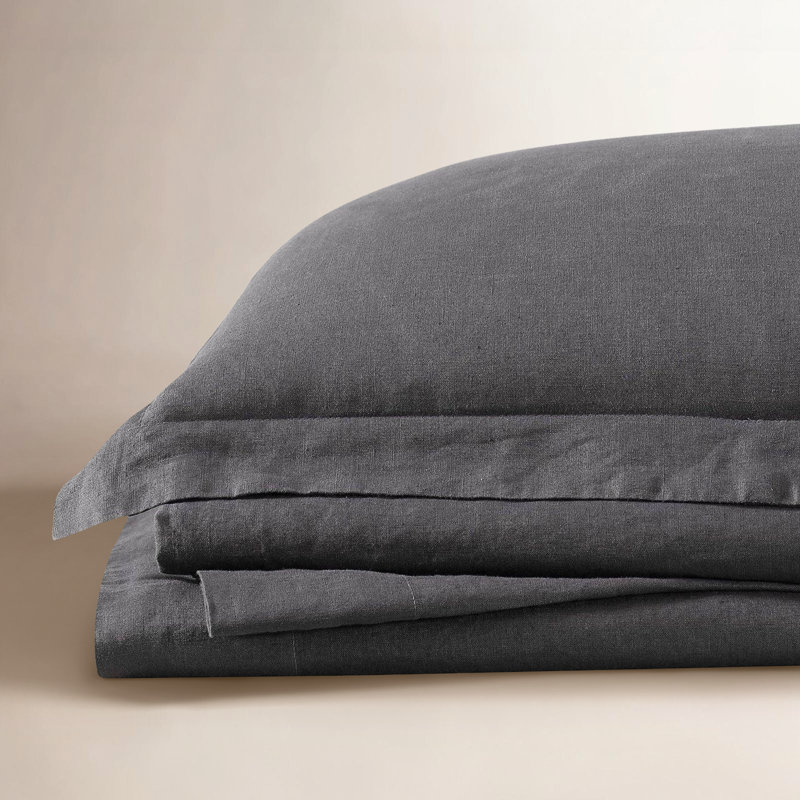 Ensemble de draps en lin Nena Aybar, Gris anthracite, Ensemble de draps pour très grand lit californien