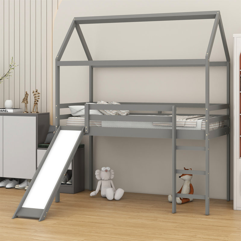  Lit mezzanine simple avec glissade Amaron, Gris, Lit simple