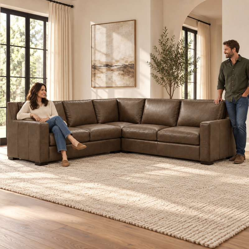 Cabo Heirloom Quality RAF Sofa in Buttery Soft 100% Top Grain Leather, Made to Order, Mars Tan