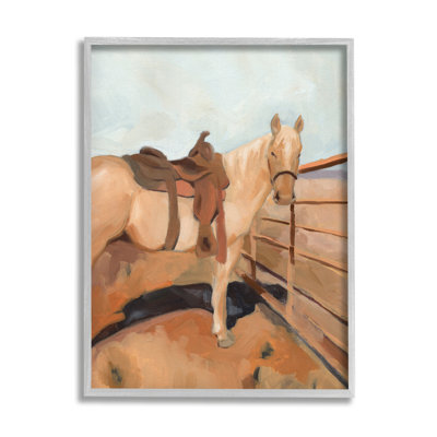 «7_Saddled Horse Southwestern Field Farm Fence Orange Blue tendue, art mural par Jacob Green