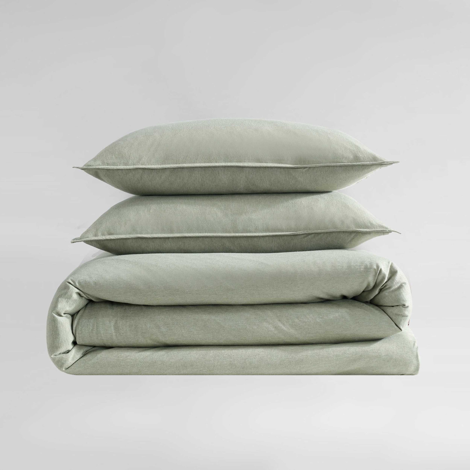 Modern Cotton Melange Cotton Duvet Cover Set, Queen Duvet Cover +  2 Standard Shams, Green