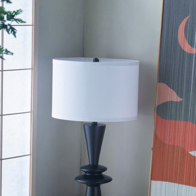 Lampe de table, lampe de table en aluminium D15x26,7 "avec deux accents de disques variés et abat-jour blanc (assemblage de l'abat-jour requis), lampe de table