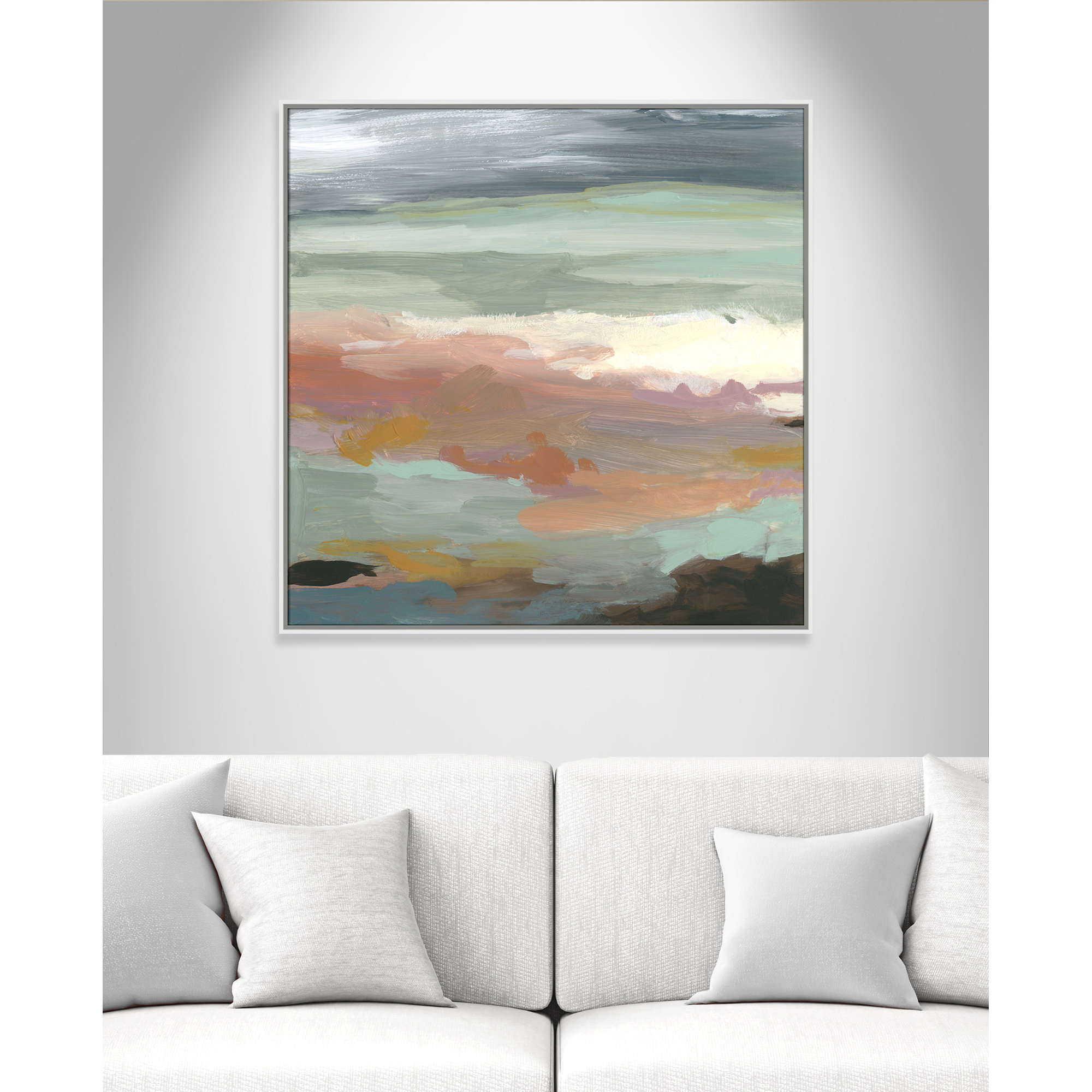 Ocean Bluffs by Carol Robinson - Painting Print on Paper, Picture Framed Canvas, 37.5" H x 37.5" W, White