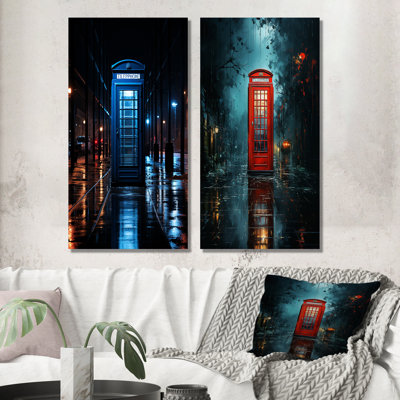 «Blue Téléphone Booth Metropolitan Solitude», 2 pièces sur toile