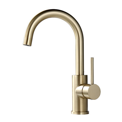 CALBASE Kitchen Faucets for Sink Brushed Gold Single Handle Single Hole Stainless Steel Hot and Cold Water valve 360° degree rotation with Aerator, Bar Sink Faucets