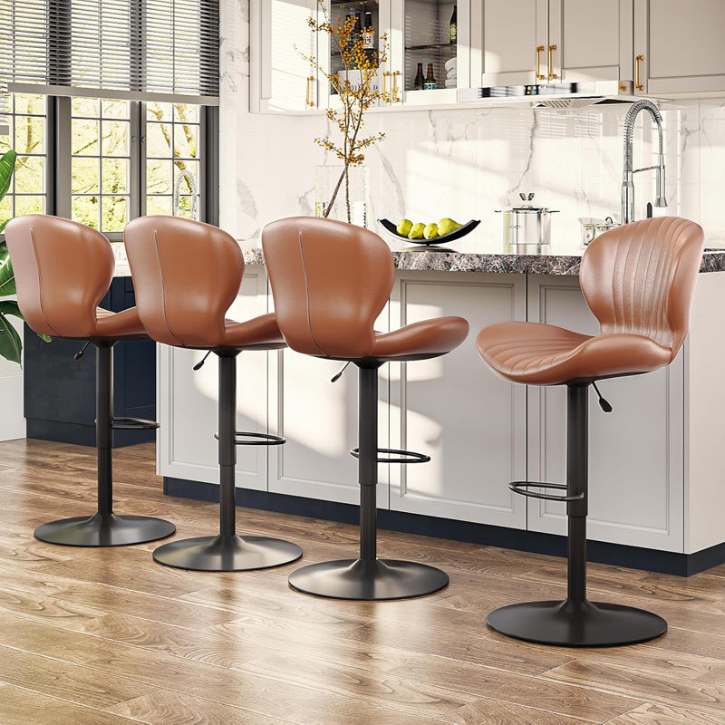 Ensemble de 4 tabourets de bar modernes réglables, tabourets de comptoir pivotants rembourrés en similicuir, tabourets de bar à hauteur de comptoir avec grande base, assemblage facile en 5 minutes pour l'îlot de cuisine