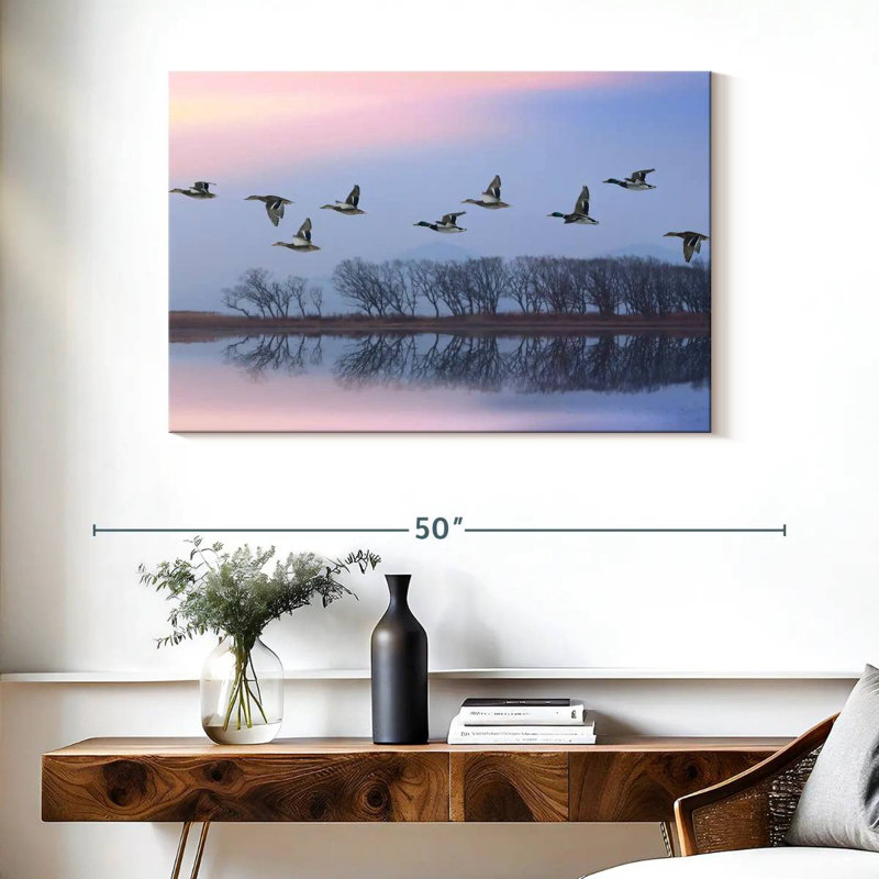 Crowle ciel rose sur les canards, H 26 po x l 39 po