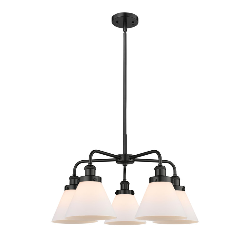 Lustre suspendu 5 lumières Cone, Blanc mat, Noir mat
