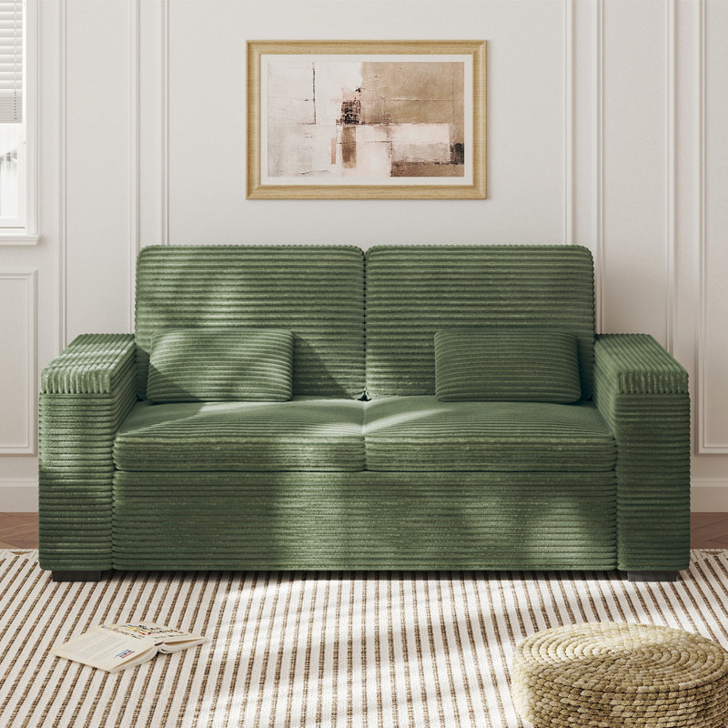 Modern 71-inch 2-seater corduroy sofa with two-arm storage enhances your living space, Green