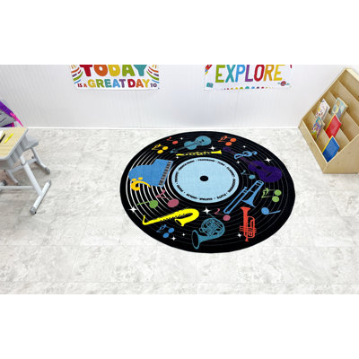 KidCarpet.com Musical Instruments Circle Rug, 6'x6' Round - Class 1 Fire Rated, Oeko-Tex certified commercial-grade nylon circle time rug - strong, durable edging