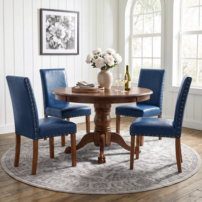Set of 2 Upholstered Dining Chairs, Parsons Modern Kitchen Chairs with Solid Wood Legs & Nailhead Trim