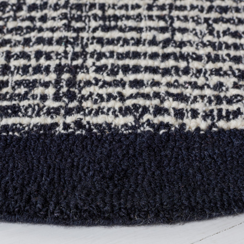 Tapis en laine / coton touffeté à la main Metro en ivoire / noir, Rond 6 pi