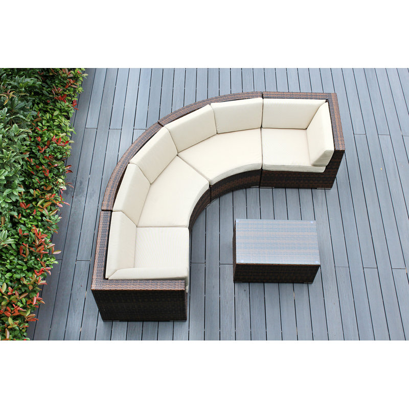 Popham Wicker 4 - Person Seating Group with Cushions - No Assembly, Polyester Beige, Mixed Brown