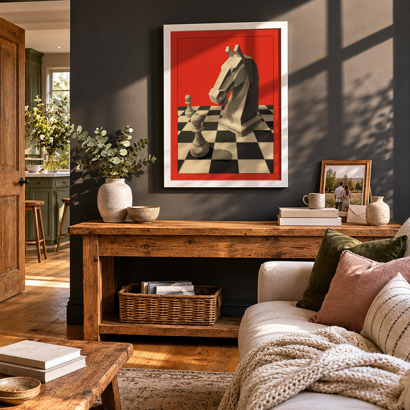 Knight's Gambit Geometric - Framed Print, A4 - 29.7 x 21.0 cm, White