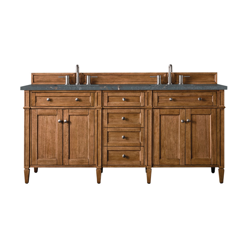 Brittany 72" W Double Vanity, Saddle Brown, Parisien Bleu, 8" Widespread