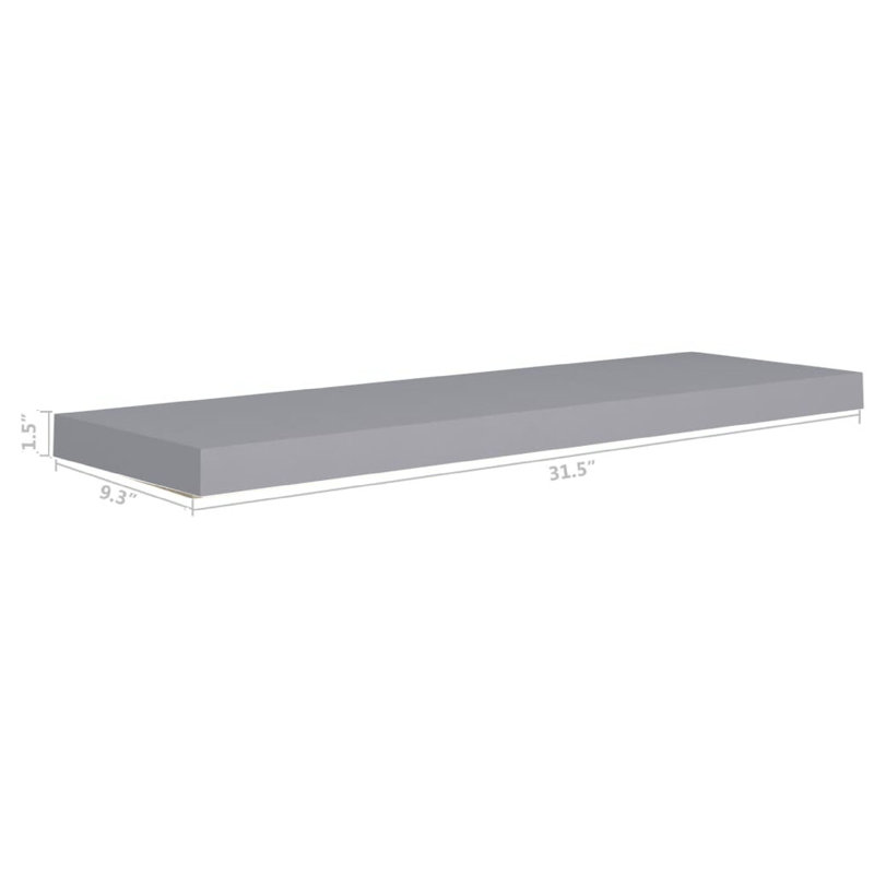 Ensemble de 4 tablettes murales Zyno, panneau de fibres à densité moyenne gris mat, design moderne 32 po