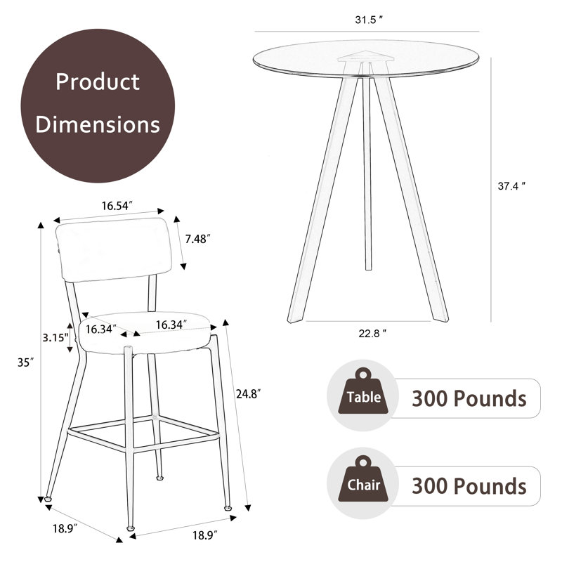 5 PCS Round Bar Table and Bar Stools Set, Clear, White/Black, Black