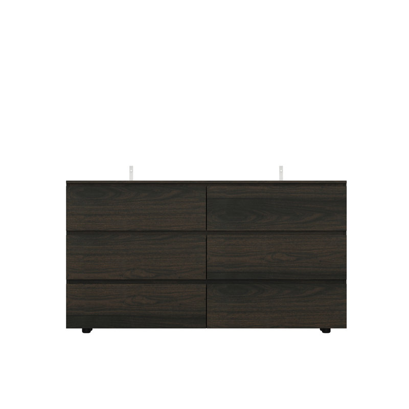 Dark Brown-Black Beveled Six-Drawer Dresser - Modern Storage With Silent Slide Rails & Ample Space