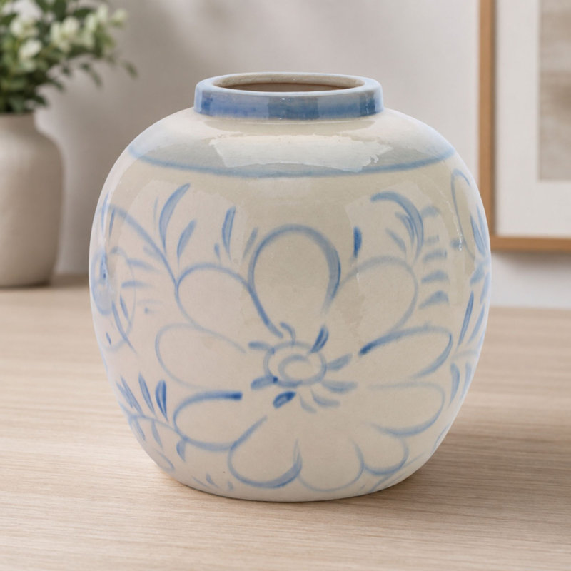 Vase floral en grès 9,25 po, 9.25'' H X 6'' W X 6'' D