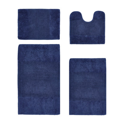 Granada Premium 100% Cotton 4 Piece Bath Rug Sets with Non-Slip Backing, Machine Washable, Luxurious Solid Pattern Super Absorbent & Tufted Weave Bath Mat for Bathroom, Shower, and Tub