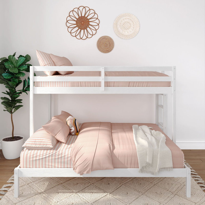 Standard Bunk Bed with Ladder on End, Textured White, Twin XL Over Queen