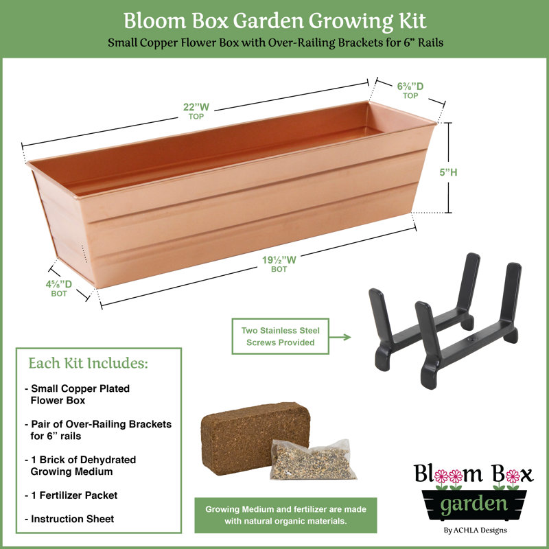 Metal Railing Planter, Copper Plated